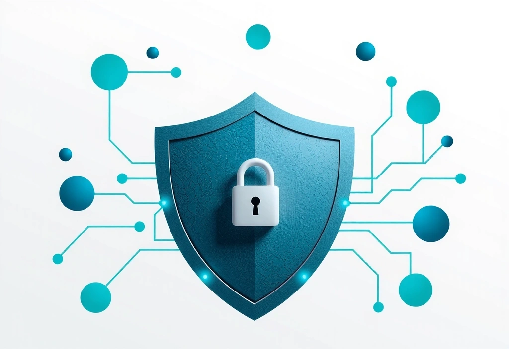 Datenschutz-Illustration mit Schild und Vorhängeschloss